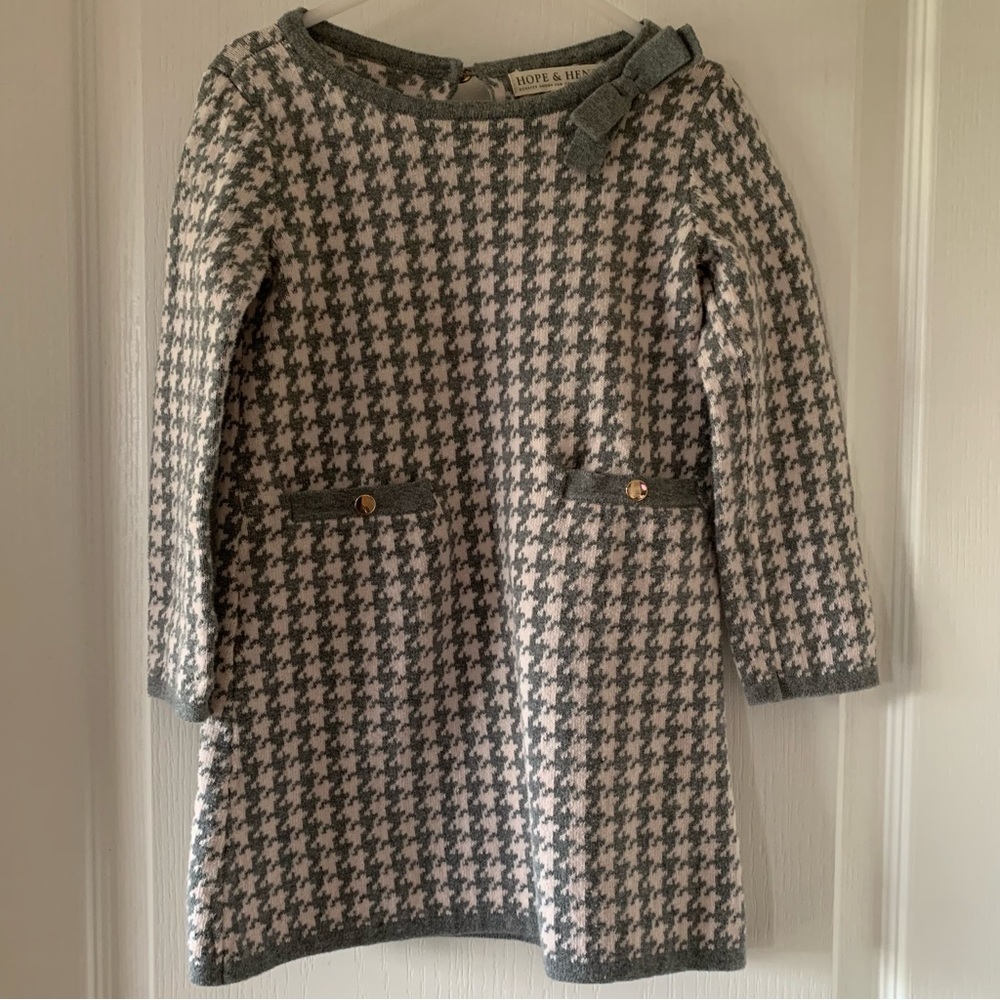 Hope & Henry houndstooth pink and gray sweater dress